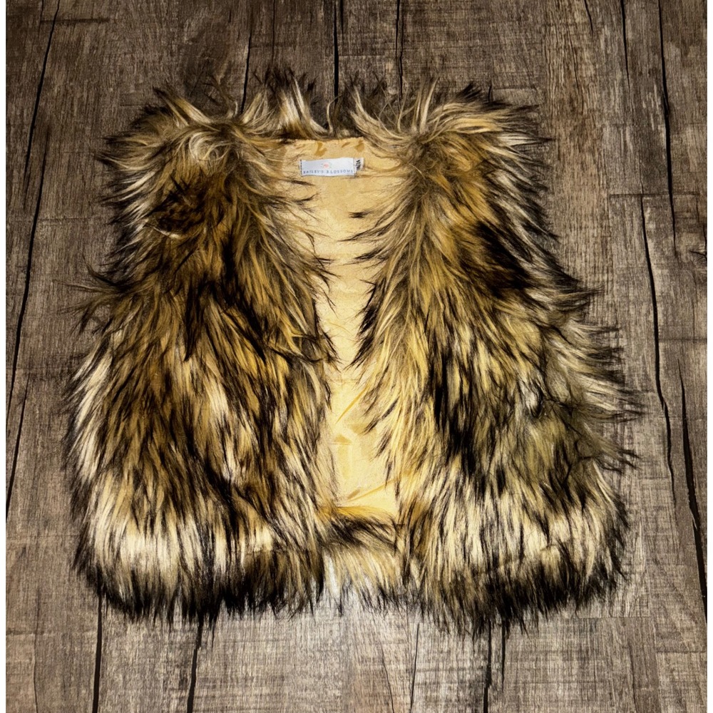 Baileys Blossoms Girls Faux Fur Vest‎ Animal Print Lined Size 18 24 Months